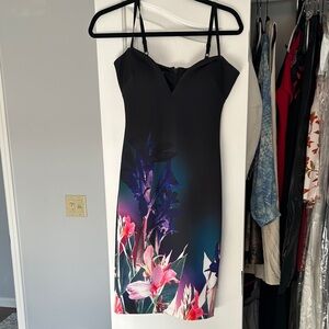 bebe Black Dress with Pink and Purple Floral Design